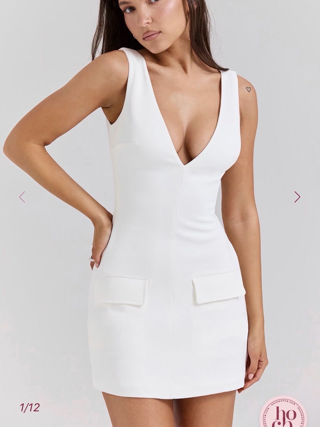 Olympia' White Plunge Mini Dress